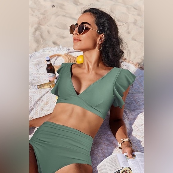 Green Ruffled Bikini Set - Picture 1 of 2